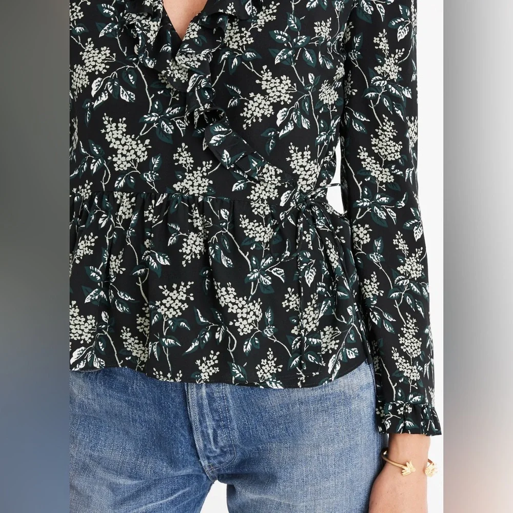 Madewell Silk Ruffle-Hem Wrap Top in Antique Flora Medium - Picture 2 of 10